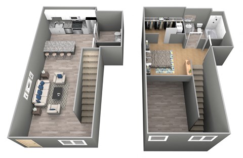 a stylized floor plan of a two bedroom apartment